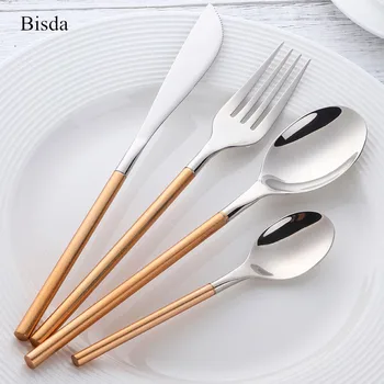 

Gold Dinnerware Set Cutlery 24PCS Blue 18/10 Stainless Steel Black Cutlery Set Western Gold Tableware Dinner Set Dinner fork