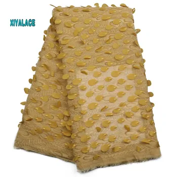 

African Lace Fabric Nigerian Newest Embroidery With Stones 3D Flower Beaded African Tulle Lace For Wedding Party Dress YA1826B-1
