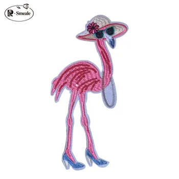 

2pcs/lot exquisite Flamingo Sequin cloth paste Hat, skirt decoration DIY clothing accessories 25*13.5cm RS1956