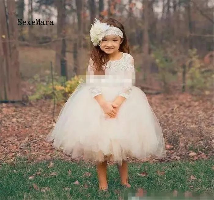 Ball Gown Country Wedding Flower Girl Dresses Illusion Long Sleeve