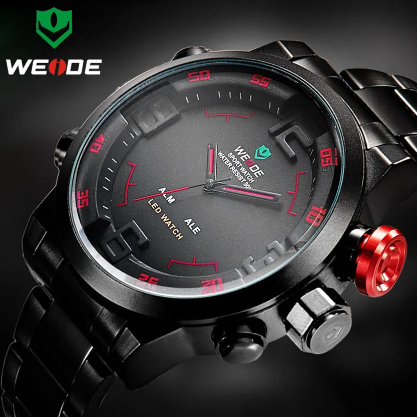 Top Luxury Brand WEIDE Men Army Military Sports Watches Men's Quartz LED Display Clock Full Steel Wrist Watch Relogio Masculino blue ray glass quartz men watches top geridun brand men military wrist watches full steel men sports watch relogio masculino