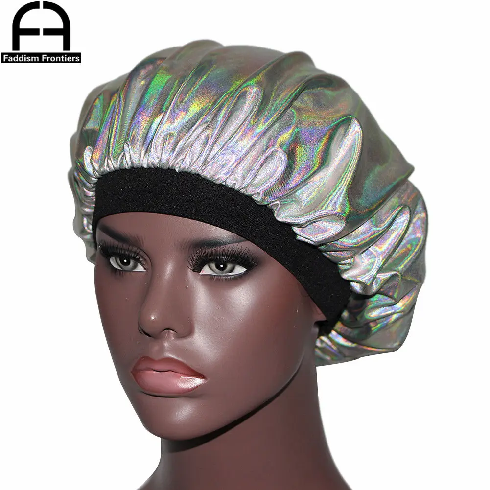

Unisex Women Holograph Bonnet Silk inside Turban Beanies Skullies Wide Band Sleeping Cap Bonnet Hat