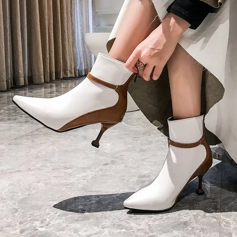 REAVE CAT Shoes women sexy Ankle boots high heels Pointed toe Zipper Footwear female party wedding shoes Botas feminino