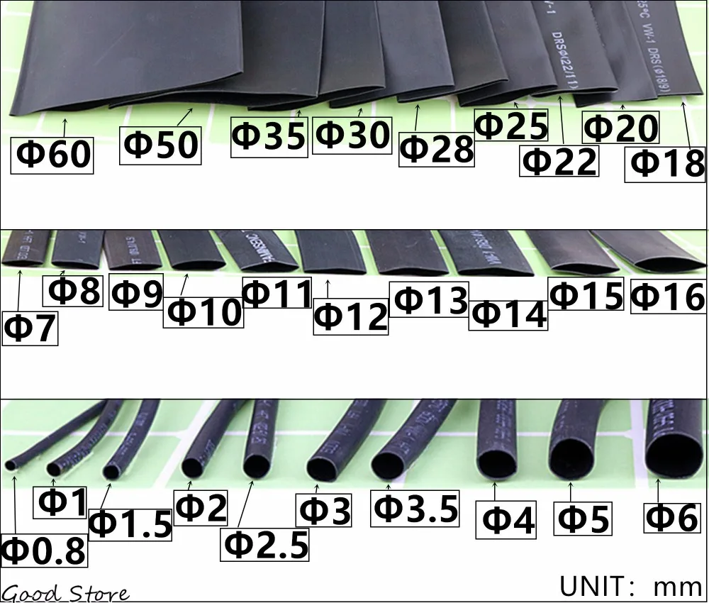 Диаметр 0,8 мм 1,5 мм 2,5 мм 3,5 мм 7 мм 11 мм 12 мм 13 мм 14 мм 15 мм длина термоусадочная трубка черная проволочная пленка
