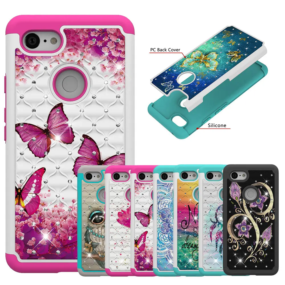 

Phone Case For Google Pixel 3 XL / Pixel3 2 in 1 Bling Crystal Shockproof Soft Silicone Hard PC Back Cover Heavy Duty Protection
