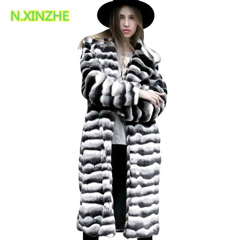 

2017 Women clothing long sleeve striped faux fur jacket winter coat Female high street loose thick warm long Imitation fur coats