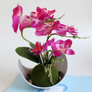 

Artificial Butterfly Orchid Flower + Vase Mini Bonsai Set for Home Desk Garden Decoration Party Supplies Fake Flowers