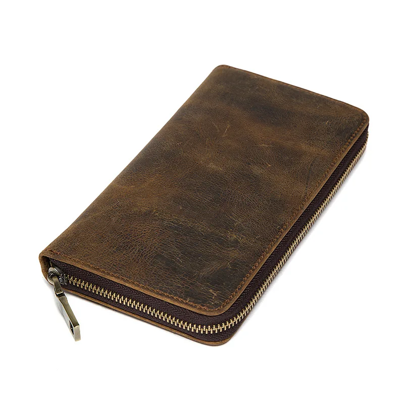 

GOOG.YU Double Zipper Money Clip Men Wallets Clutch Bag Men's Purses Genuine Leather Wallets Leather Mans Wallet Long Male Purse
