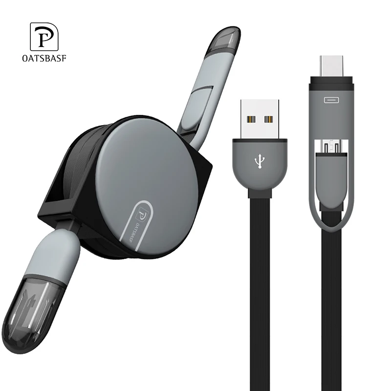 OATSBASF 2 в 1 порт типа C+ Micro USB кабель Android для samsung Xiaomi huawei Выдвижной зарядное устройство USB порт передачи данных 1 м