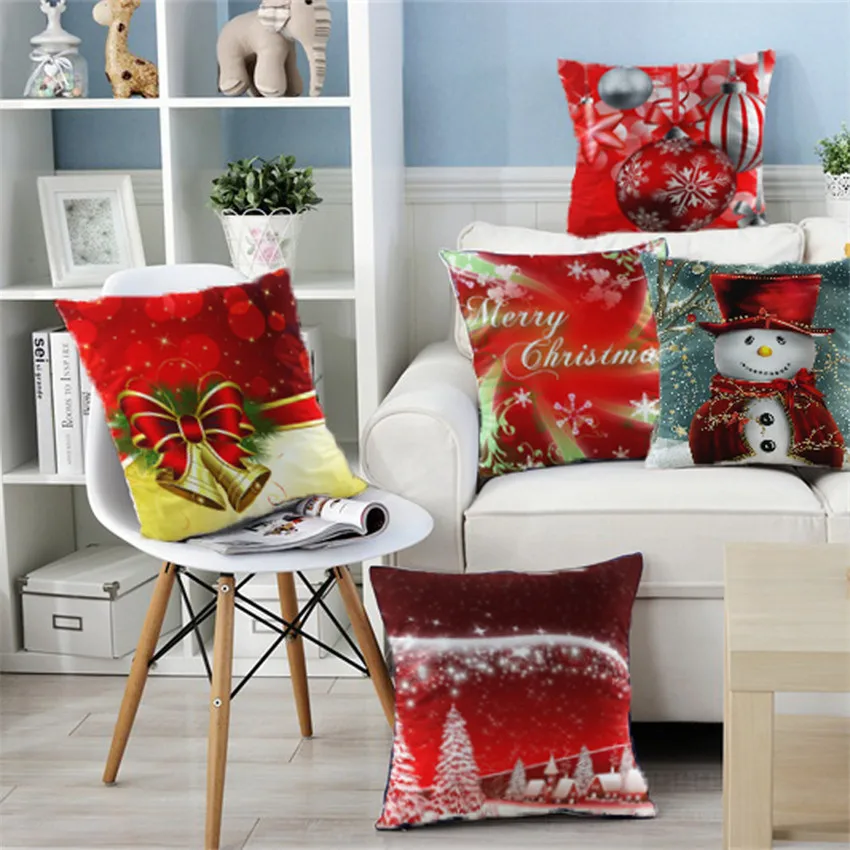 Merry Christmas Cushion Cover Snowman Gift Pillow Case Decorative Sofa
