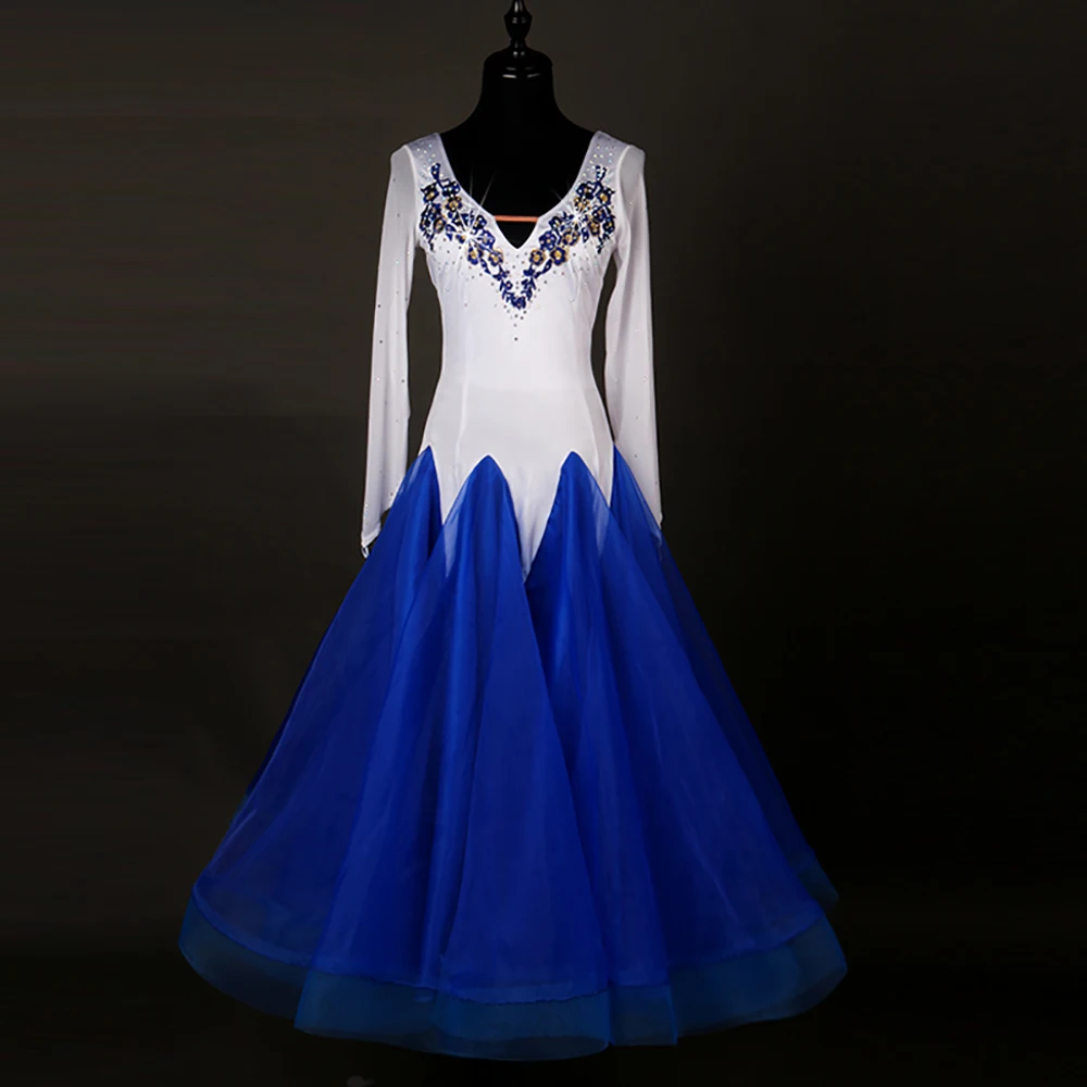 New Modern Dance Dresses For Ladies Blue/White Color Lace Skirt Women