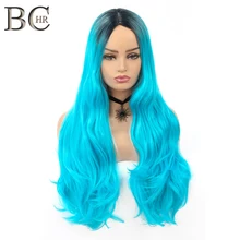BCHR длинные вьющиеся косплей синтетический парик Средняя часть Омбре фиолетовый/серый/синий 3 цвета для Хэллоуина вечерние парики черный для женщин