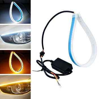

2pcs 30/45/60cm Car DRL Flexible LED Tube Strip Daytime Running Light Auto White/Amber Flowing Turn Signal Lamp Headlight Strips