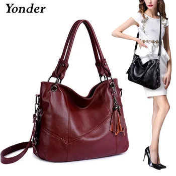 

Yonder Wine Black soft tote messenger shoulder bag female genuine leather handbags for women china hand bags ladies high quality