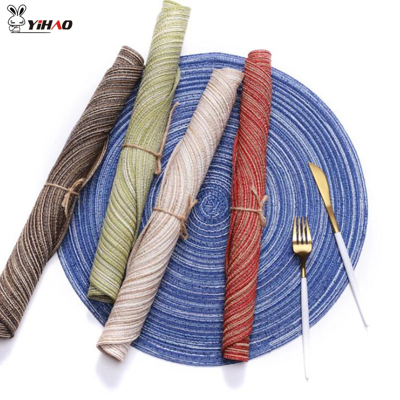 

YIHAO 35cm Pads Round Cotton Placemat Insulation Western Food Mat Solid Color Non-slip Woven Table Mat Kitchen Tool