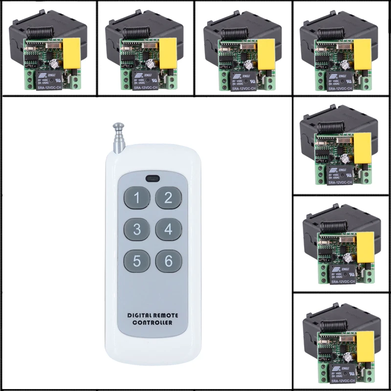 

200-1000m 6CH Transmitter + 6pcs Mini Size 220V 1CH 10A RF Wireless Remote Control Light Switch System in 433M