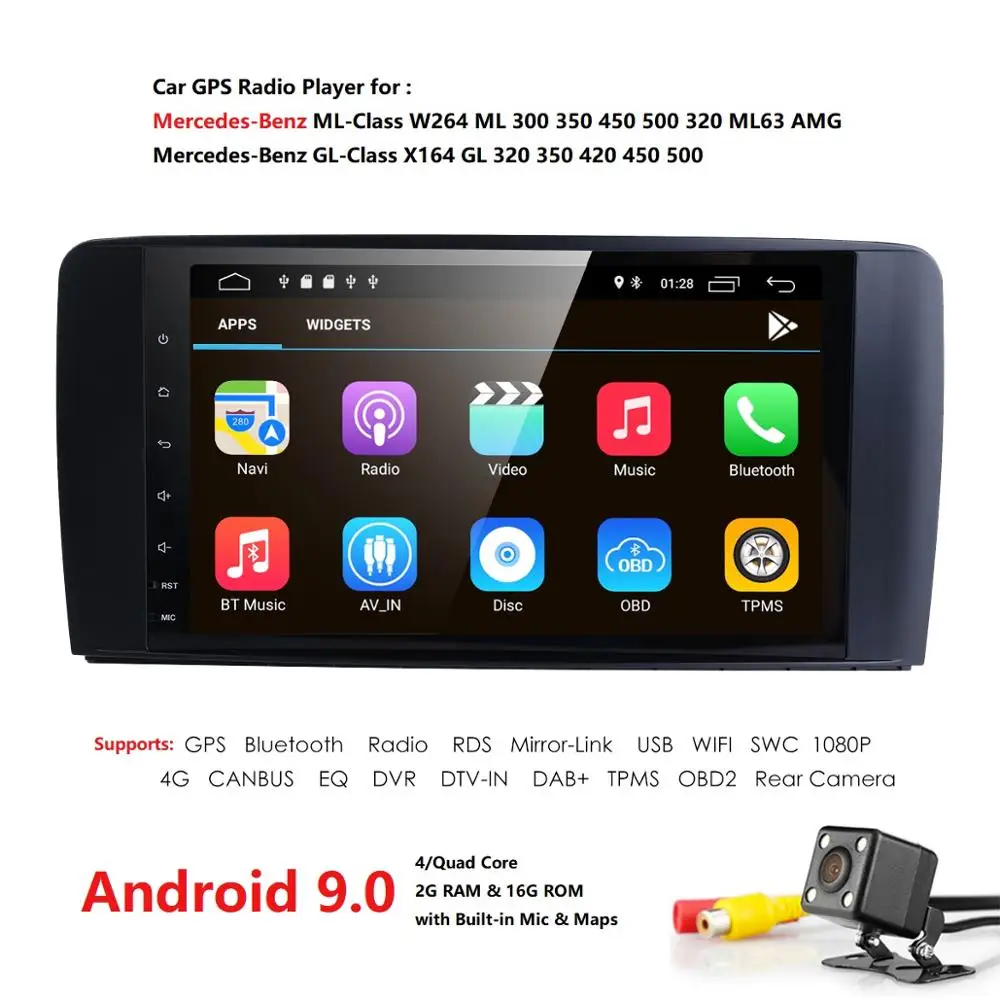 Best Wholesales! 2Din 9Inch Android9.0 Car NO DVD Player For Mercedes Benz ML GL CLASS W164 ML350 ML500 GL320 Canbus 4GWifi GPS Radio
