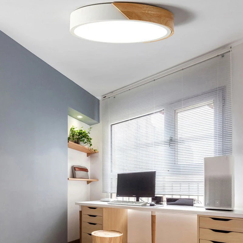 

LukLoy Modern Flush Mount LED Ceiling Lamp Living Room Round Light Fixture Study Bedroom Lamp Surface Mount Wood Ceiling Light