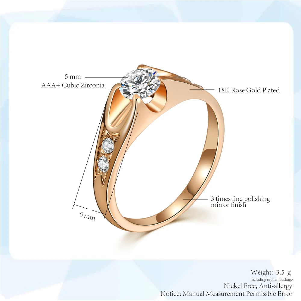 Double Fair Brand 0.5 Carat Cubic Zircon Wedding Rings For Women Rose Gold/Silver Tone Engagement Ring Women's Jewelry DFR249