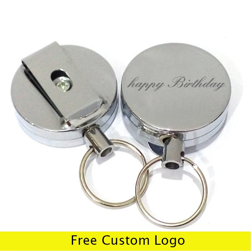 1pcs 4cm Metal Retractable Pull Key Rings ID Badge Lanyard Name Tag Card Holder Recoil Reel Belt Clip Gift Custom LOGO Keychains
