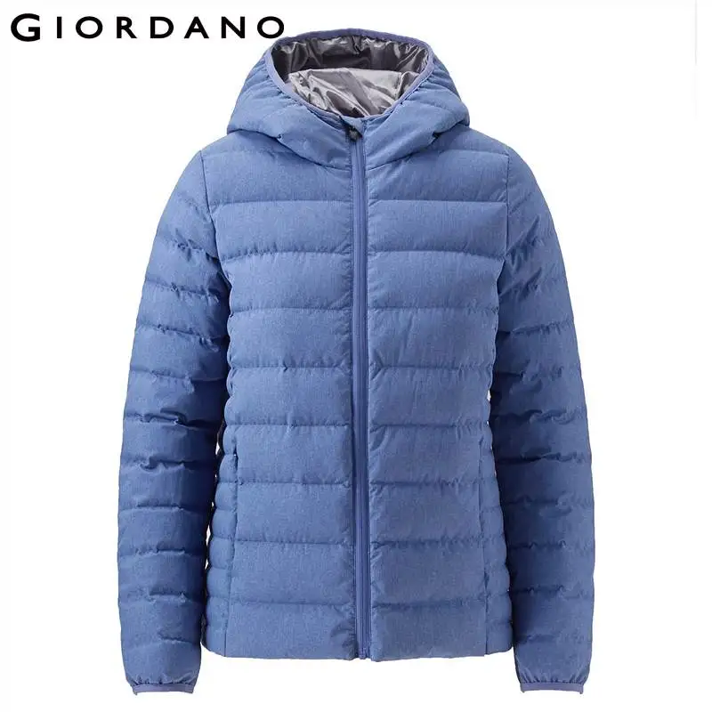 Giordano женский тонкий пуховик с капюшоном из натурального гусиного пуха данная
