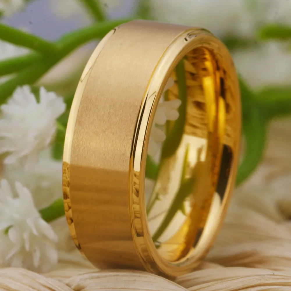 YGK бренд Jewlry 8 мм Ширина золотой цвет карбида вольфрама кольцо с шагом и матовая поверхность для него/ее обручальное кольцо