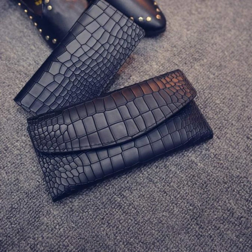  Excellent quality 2PC Vintage Women Purse Crocodile pattern leather long design women wallet female card wallet Bolsa 