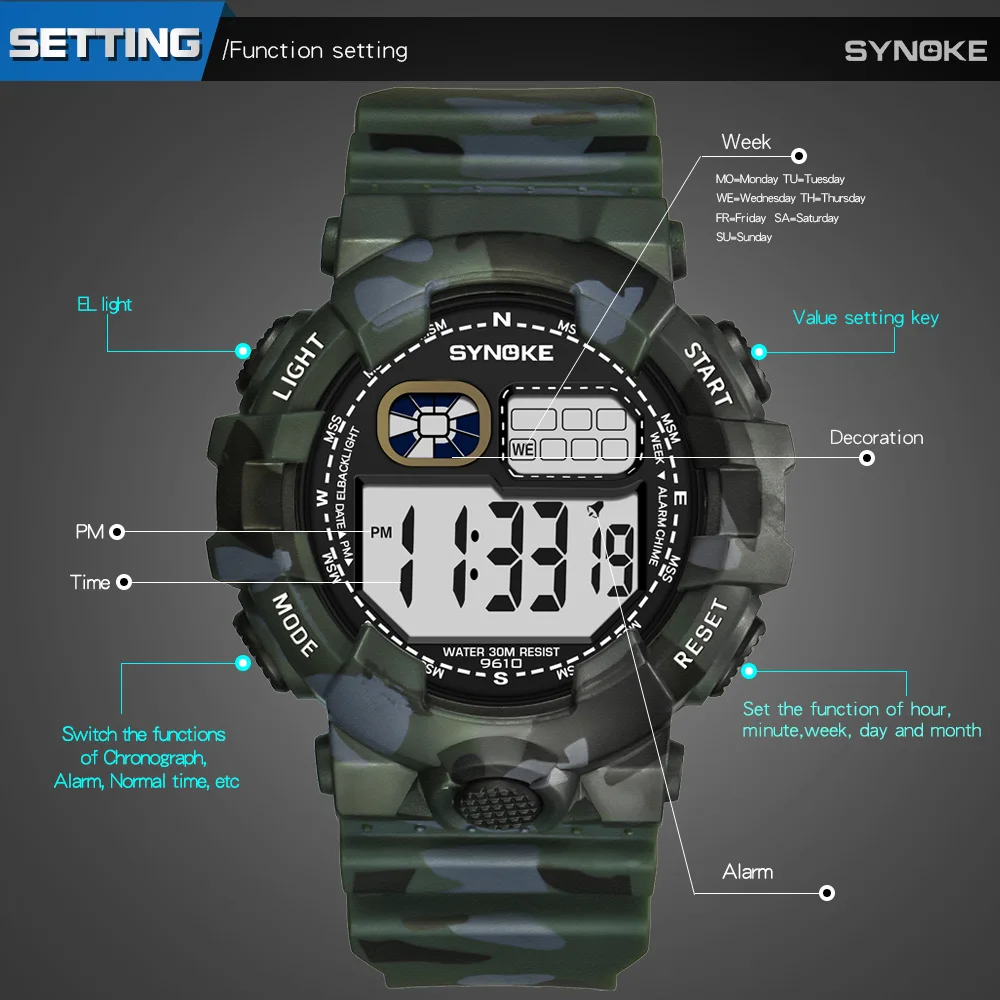 SYNOKE Для мужчин Спорт студент часы Дети часы мальчиков часы 2019 светодиодный G цифровой наручные часы шок электронные часы для мальчиков и