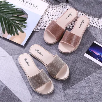 

fashion sequins comfortable flat-bottomed beaches sandals slippers indoor outdoor wear-resistant plastic shoes