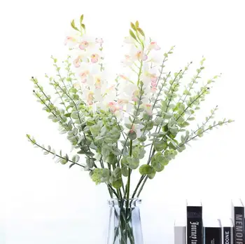 

INDIGO- 5pcs Leave Long Size Eucalyptus Leaf Silver Dollar Wall Decoration Plastic Artificial Plant Wedding Flower Party Florist