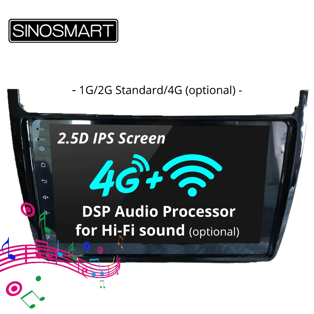 

SINOSMART 2.5D IPS Screen 1G/2G/4G Optional Car Navigation GPS Player for Volkswagen Polo 2014-2018 Support OBD 2 Bluetooth