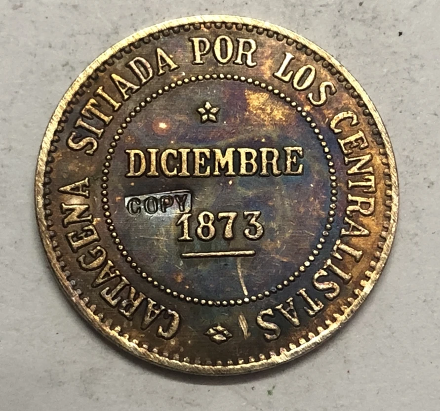 1873 Испания 2 pesetas кантональная революционная копия монеты|Безвалютные монеты| |