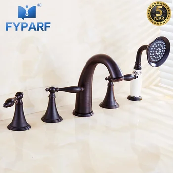 

FYPARF Waterfall Bathtub Mixer with Brass Hand Shower Faucet Set 5 Holes Deck Mounted Bathtub Faucets Tap torneira grifo ducha