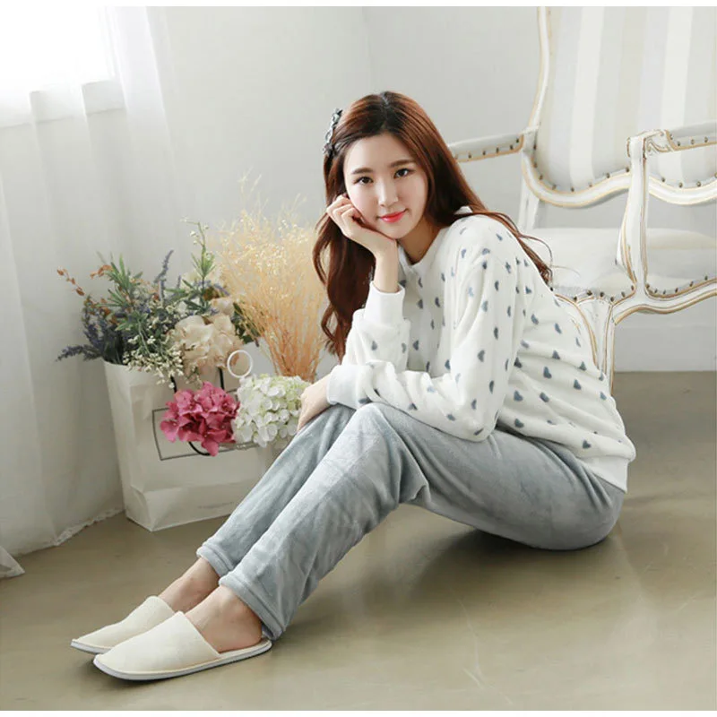 Two Piece Plus Size Winter Sleepwear Women Pajamas Nightgown Big Size Letter Kawaii Home Warm Clothes Female Nightdress