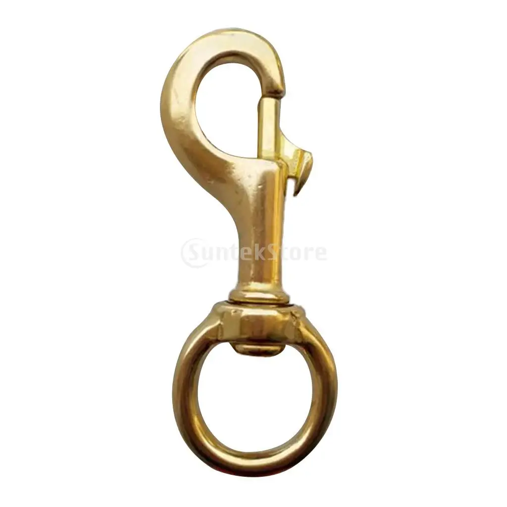 Heavy Duty Pure Brass Single Ended Round Swivel Eye Bolt Snap Hook Clip for Underwater Scuba Diving Reel, Torch, Light, Hose