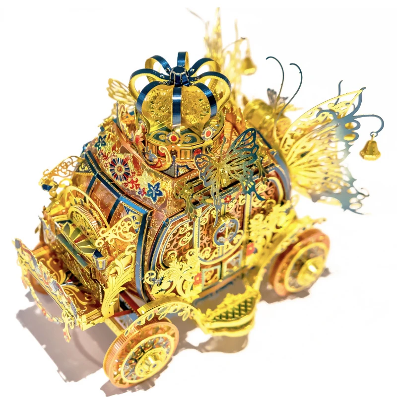 

MU 3D Metal Puzzle Figure Toy Blue Rincess Carriage model with LED light Assemble Jigsaw Puzzle 3D Models Gift Toys For Children