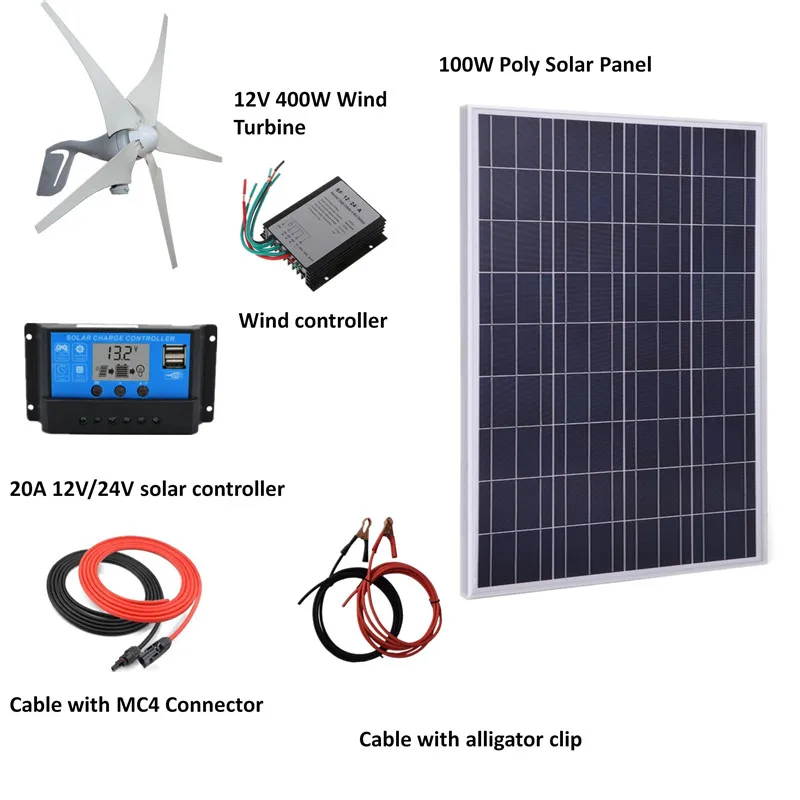 500W W/H Hybrid System Kit: 100W poly solar panel,400W Wind Turbine Generator,controller, accessories
500W W/H Hybrid System Kit: 100W poly solar panel,400W Wind Turbine Generator,controller, accessories