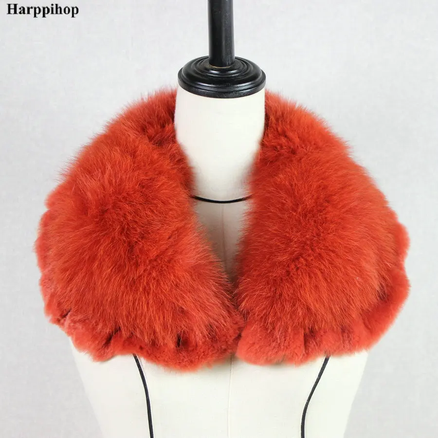 Harppihop* Женское зимнее пальто украшения на шею натуральный Лисий меховой воротник шарф с мехом кролика рекс кружева - Цвет: red