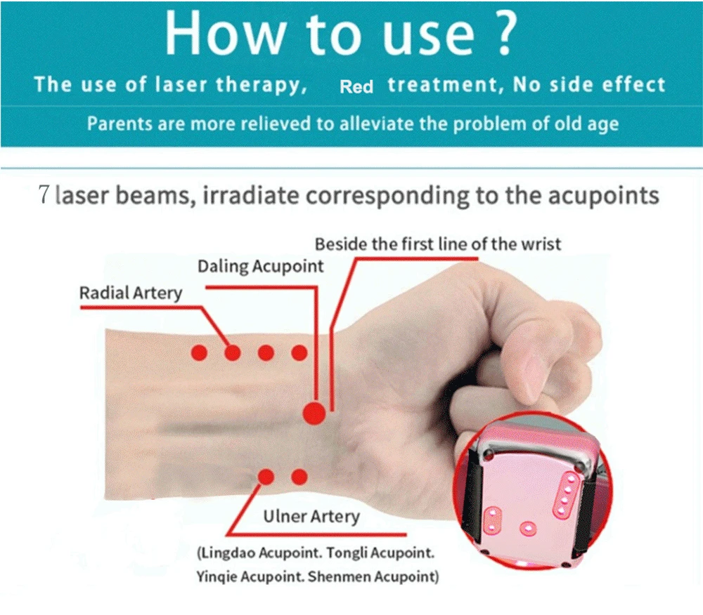 Vermelho Laser Relógio Tratamento Dor Crônica Insônia Aliviar Tensões Diabetes Instrumento Terapêutico 650nm 11 High Quality Beleza e saúde