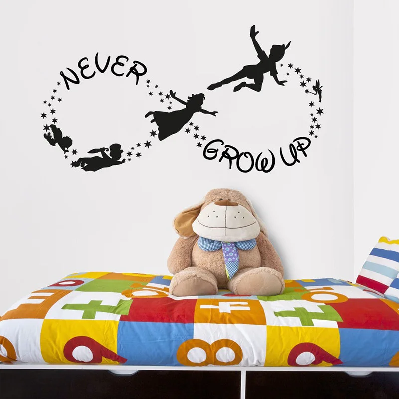 

Hot Sell Wholesale 55*105cm Vinyl Wall Decal Sticker Bedroom Peter Pan Never Land Kids Never Grow up