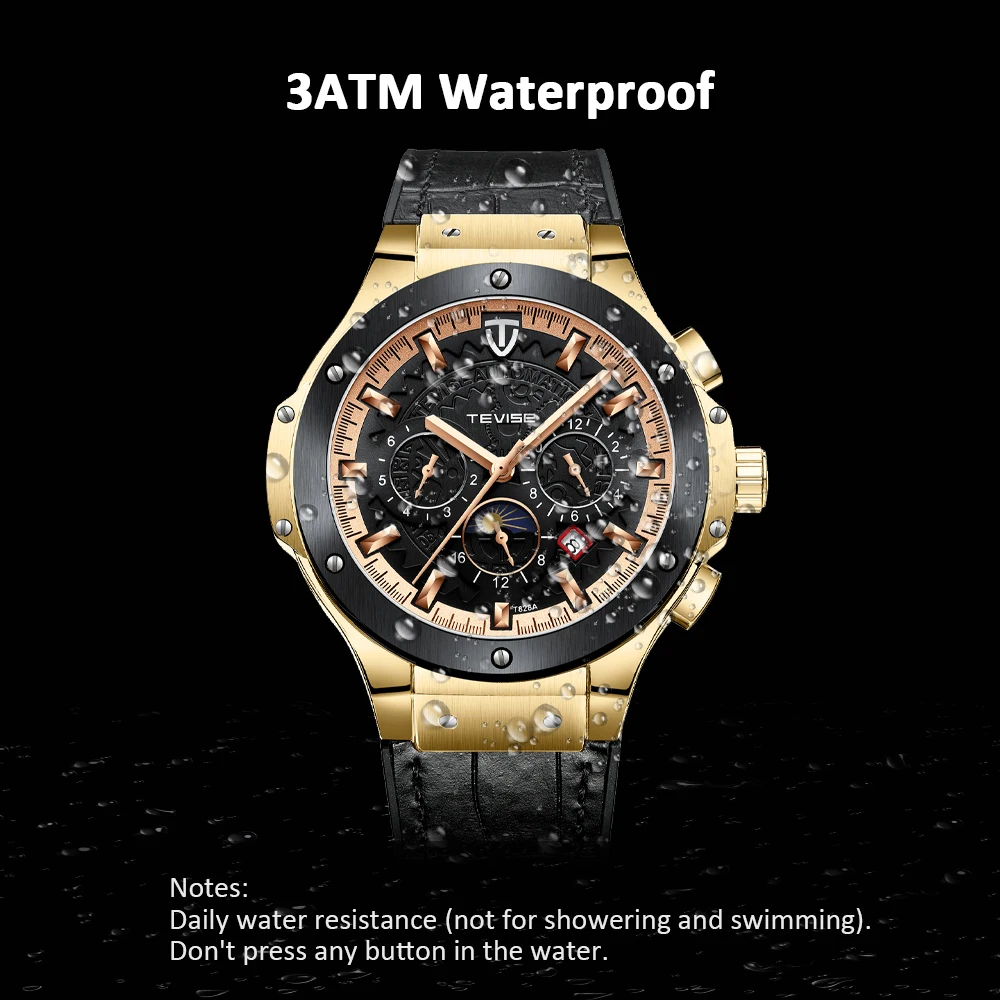

TEVISE T828A Watch Men Men's Mechanical Watch Clock Watch Men's Watches Automatic Display Timer Leather Strap Male Wristwatch