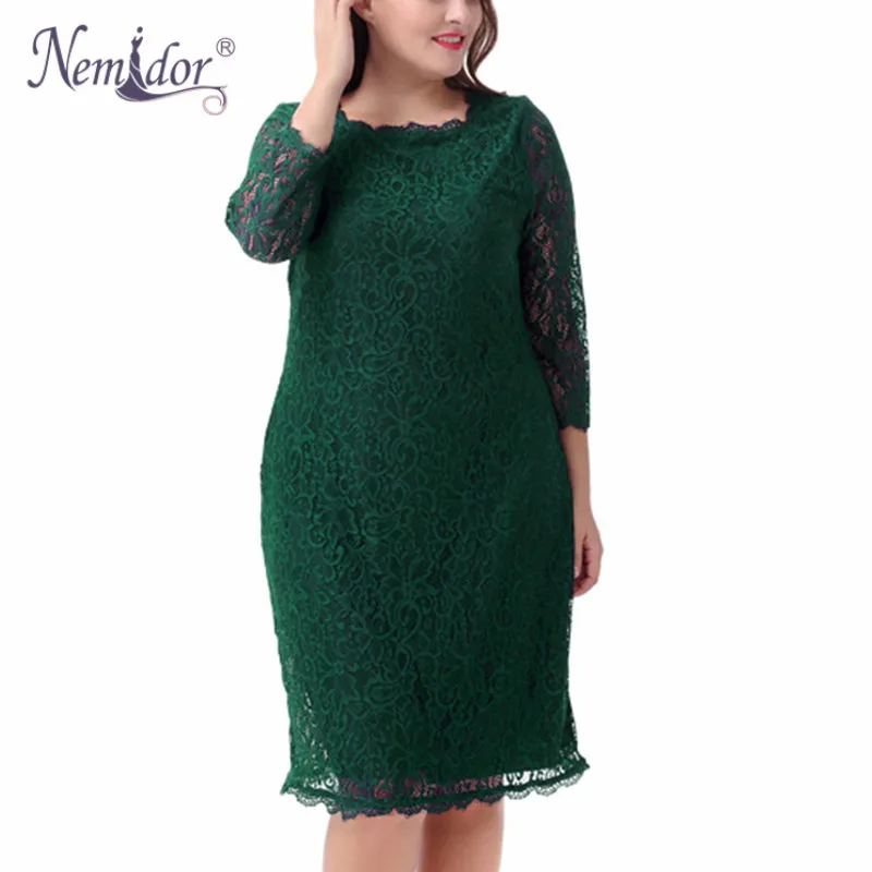 

Nemidor Women Elegant 3/4 Sleeve Retro Stretchy Midi Cocktail Bodycon Dress Vintage Square Collar Party Plus Size 8XL Lace Dress