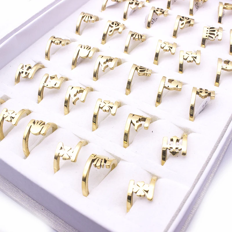 

20 Pieces Vintage Retro Stainless Steel Ring for Women Crown Palm Cross Charm Engagement Wedding Rings Jewelry Wholesale