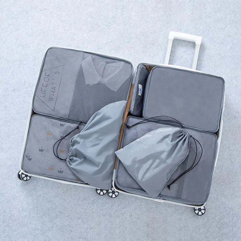 Упаковочный набор для хранения багажа тканевая сетчатая, для путешествий сумка в сумке органайзер для багажа куб для упаковки для одежды аксессуары для путешествий - Цвет: gray
