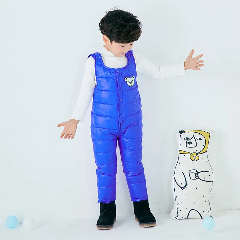 Baby Down Pant Boys Warm Duck Down Overall For Russia Winter Children Trousers Jumpsuit 2-4 Years