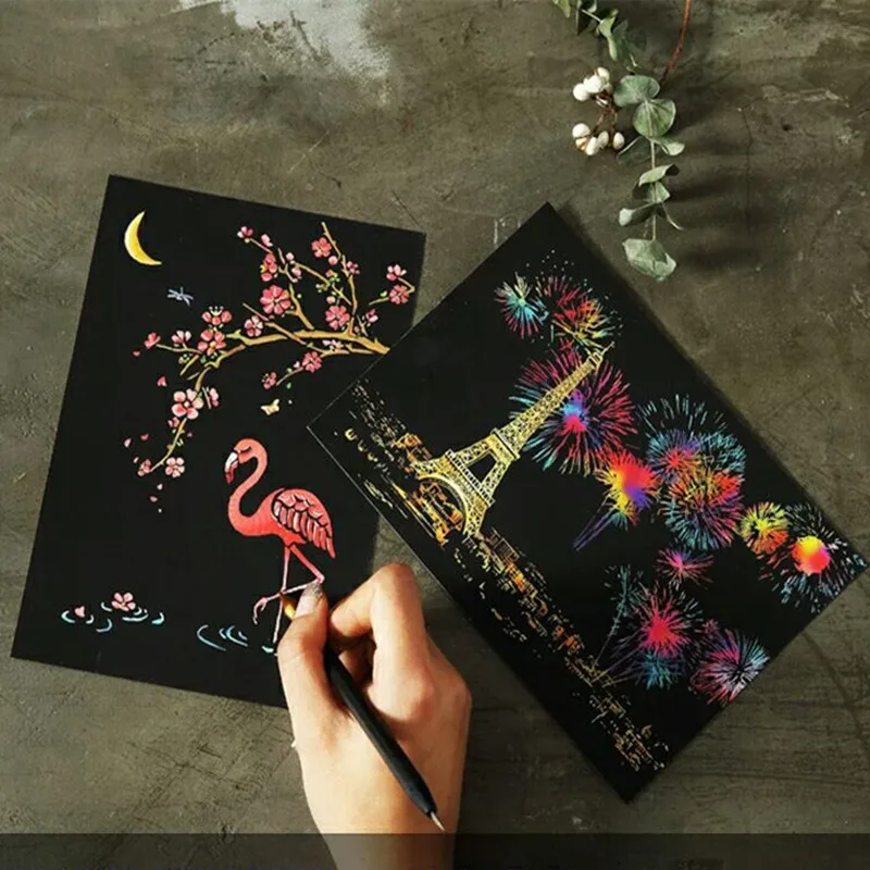 4 шт./лот цветная бумага для царапин детей творчества открытка семейное украшение