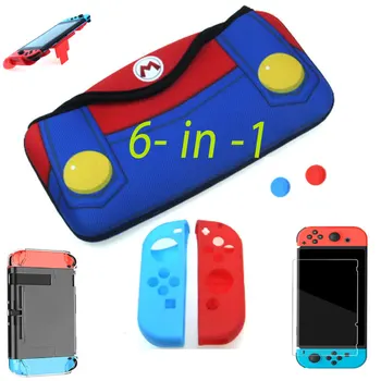 

6 in 1 game accessories set for Nintend Switch host bracket travel portable bag crystal shell screen tempered film silicone cap