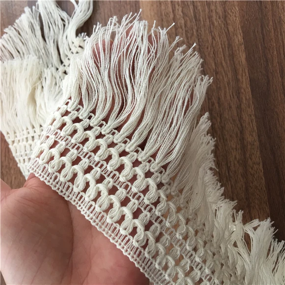 3Yards 10cm/12cm/14cm Beige Long Tassel Trim Dangling Curtain Lace Sewing Craft Material