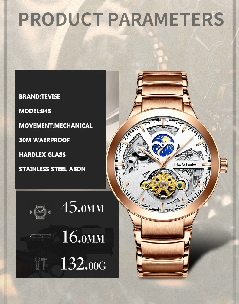 Tevise мужские часы лучший бренд класса люкс автоматические деловые для мужчин с автоподзаводом Tourbillon мужской наручные Relogio Masculino
