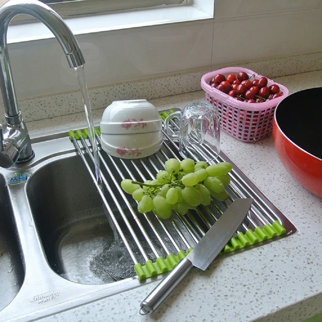 2 Colors Multipurpose Roll Up Dish Drying Rack Stainless